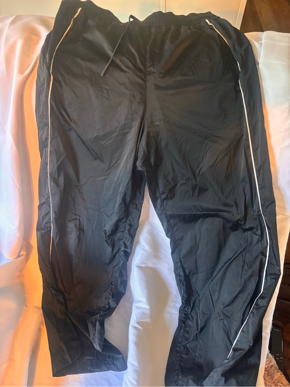 Lululemon Black Nylon Track Pants with Contrast Piping, Zip Pockets